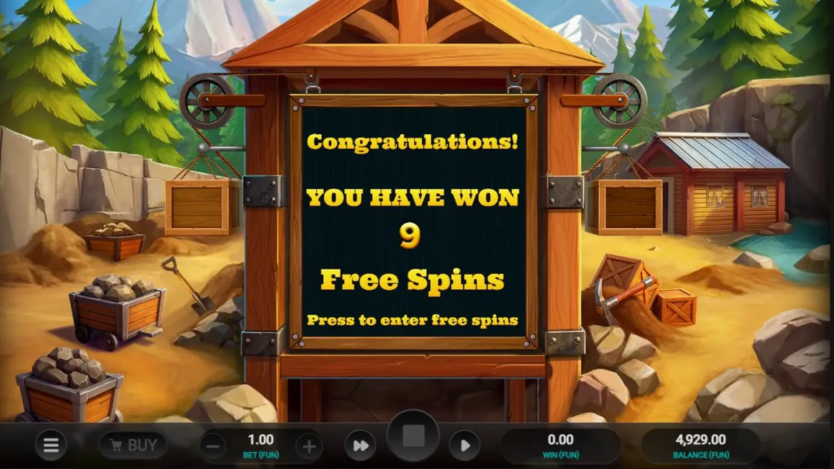 Tampilan visual slot Digger’s Dough dengan tema penambang kartun dan simbol emas.